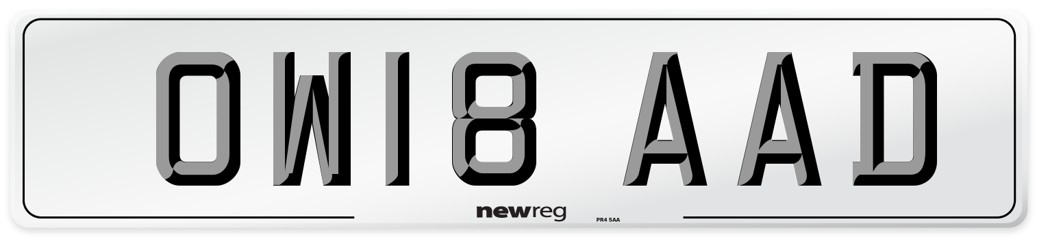 OW18 AAD Number Plate from New Reg